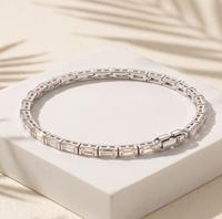 Bracelet tennis de luxe personnalisé en zircone cubique taille baguette, en argent sterling 925 rhodié, bijoux à maillons géométriques, source usine OEM