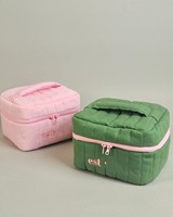 Ensemble de trousse de beauté en tweed à logo brodé personnalisé de grande capacité sac cosmétique pour femme avec poignée