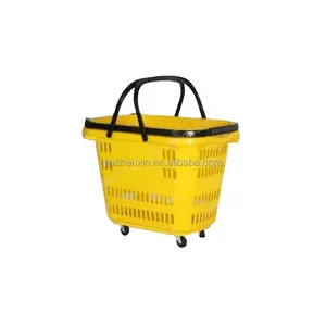 Grocery Plastic Basket Trolley Kids Plastic Shopping Basket Cart For Supermarket