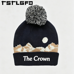 Custom Logo Printed Beanie With <b>Pom</b> <b>Pom</b> Wholesale Bulk Mountain Scene Knit <b>Hat</b> With Soft Fabric Winter <b>Hat</b> Manufacturer - Product Image 1