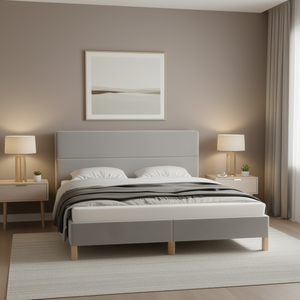 Letto Queen Size in Velluto Grigio Chiaro, Struttura in Legno Ingegnerizzato, Design Minimalista, Letto Morbido - Product Image 2