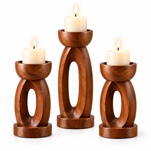 Ensemble de porte-bougies en bois fait main de luxe pour la décoration de la maison, occasion de mariage - Product Image 1