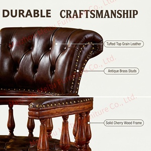 Forest <strong>Green</strong> Topgrain Leather Tufted Cherry Wood Frame 360 Swivel, Height Adjustable Executive <strong>Chair</strong> for <strong>Office</strong> - Product Image 5