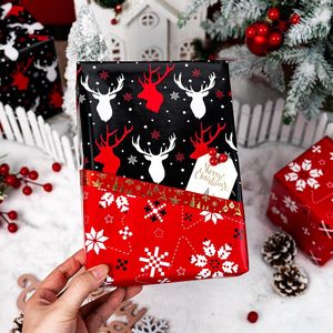 Red And Black Christmas <b>Wrapping</b> <b>Paper</b> 17 Inch X 33 Feet Double Side Reindeer Snowflake Pattern Holiday Gift Wrap - Product Image 4