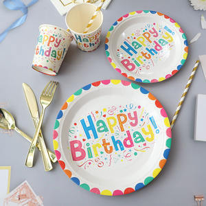 Juego de vajilla desechable de <span class=keywords><strong>feliz</strong></span> <span class=keywords><strong>cumpleaños</strong></span>, platos de papel de impresión sólidos, tazas, servilletas, pajitas, suministros de fiesta - Product Image 3