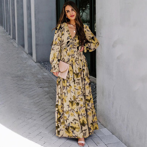 Floral Print Long Sleeve V Neck Maxi <b>Dress</b> <b>Elastic</b> Waist Breathable Party Casual <b>Dress</b> Women's Fashionable Elegant Evening <b>Dress</b> - Product Image 2