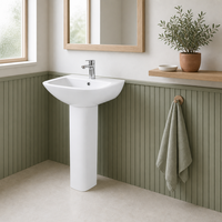 Lavabo sur pied en céramique à bord large, lavabo colonne séparée pour salle de bain