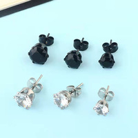 Boucles d'oreilles clous rondes en acier inoxydable 316L, plaquées or 18 carats, serties de 6 griffes, avec zircone cubique 3A, ensemble multi-tailles pour hommes et femmes