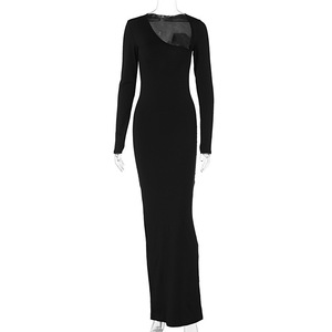 Nouvelle robe sexy moulante à manches longues pour l'automne, avec col oblique et fente au dos, pour femmes - Product Image 5