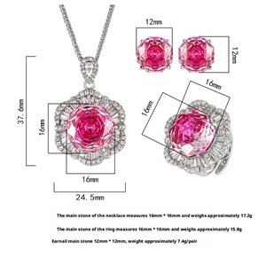 Ensemble de bijoux en cuivre écologique de 16-12 mm avec zircone florale, collier, boucles d'oreilles et bague pour femme - Vente en gros - Product Image 2