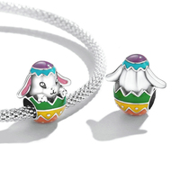 925 argent Sterling lapin oeuf de pâques breloque perle pendentif animaux fins bijoux pour femmes convient Bracelet Necklace-SCC2117