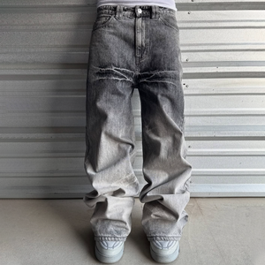 بيع بالجملة حجر مغسول Lvory جينز رجالي فضفاض شعار مخصص للرجال تلاشى غسلها السراويل عالية الخصر عارضة مخزون الجينز للرجال - Product Image 4