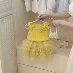 Baby Girl Knitted Camisole Mesh Tutu Two Piece Set Breathable Summer Outfit - Product Image 1