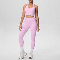 Nouvel ensemble de sport 2 pièces à col rond et taille haute, avec pantalon à poches rehausseur de hanches, séchage rapide, en Spandex/Nylon, pour course, yoga et activités décontractées en extérieur
