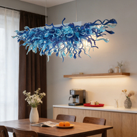 Lustres rectangulaires de style européen, design bleu long, verre soufflé à la main, luminaire décoratif, lustre suspendu