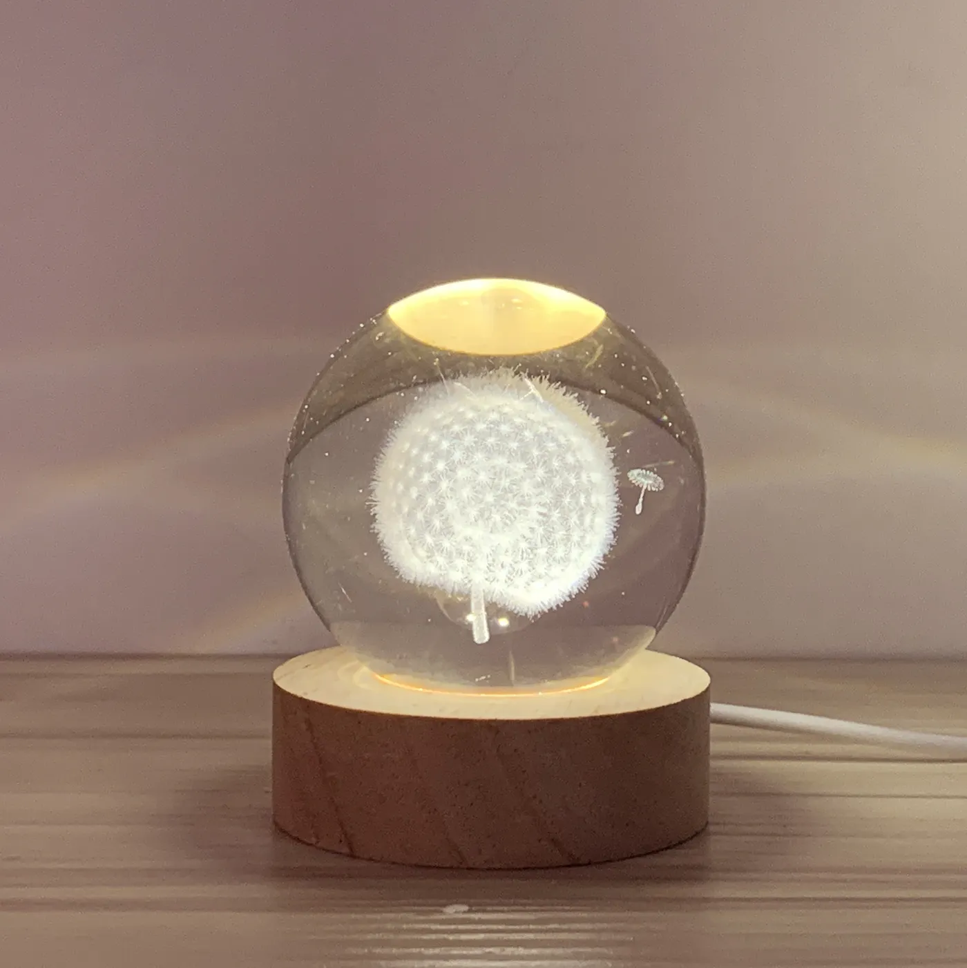 3d led Custom Creative Romantic Luminous Engraving Galaxy Lamp Glowing Crystal Ball Night Light With Wood Base Table Decor Light
