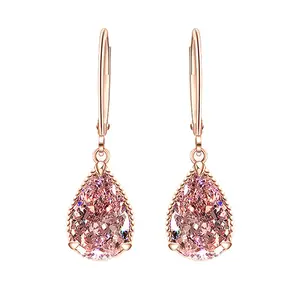 PUSHI jewelry moissanite diamond pink 2 carat water drop earrings pure 18K rose gold needle aesthetic earrings woman
