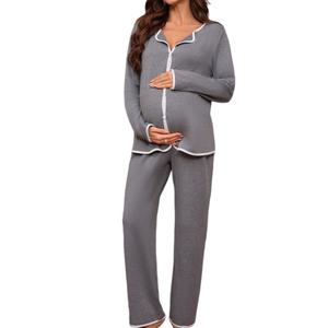 Pijamas de Maternidad para Mujer, Ropa de Lactancia, Conjunto de Ropa Interior para Dormir, Camiseta de Manga Larga y Pantalones para Embarazo - Product Image 2
