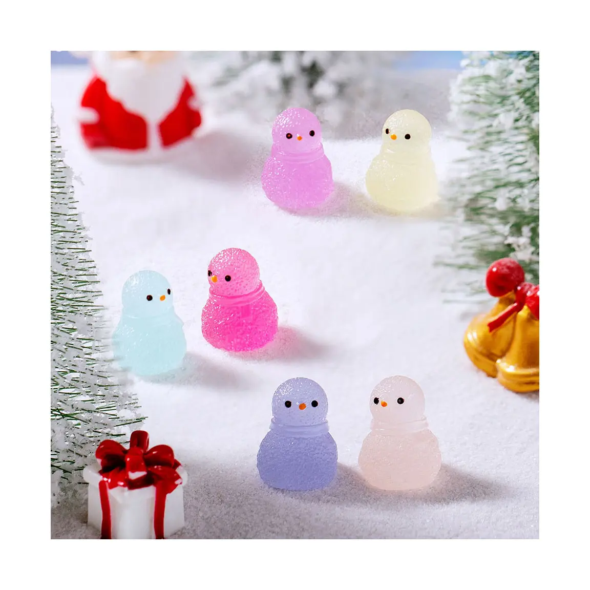 Miniatur dekorasi manusia salju, hiasan gantung Resin bercahaya untuk kerajinan DIY hadiah Natal Desktop