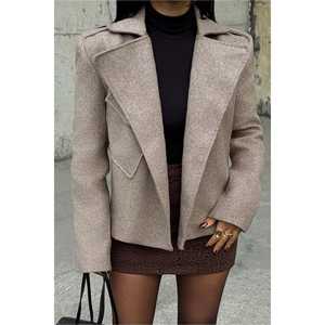 Veste en cuir de mouton marron à double boutonnage pour femmes, style bomber, manteau d'hiver en soie pour l'automne, le printemps et l'hiver, teinture unie - Product Image 4