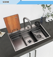 Évier de cuisine multifonctionnel 800*500mm en acier inoxydable SS304, à poser, avec robinet cascade intégré