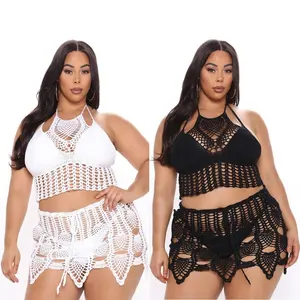 2022 Plus Size New Summer Women's Sexy Fringe Knit Beach Dress Set Women's Swimsuit Beach Crochet Cover Up