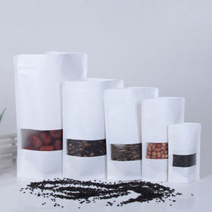 Doypack คราฟท์หน้าต่างประเภทสีขาวถุงกระดาษคราฟท์อลูมิเนียมฟอยล์ภายในซิปล็อคยืนขึ้นถุงสำหรับวันที่ถั่วขนมบรรจุภัณฑ์ - Product Image 4