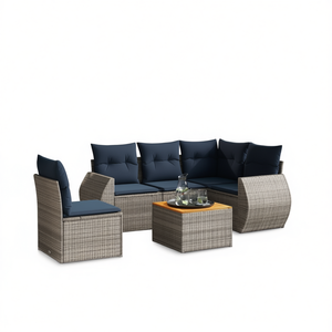 Set Divano da Giardino in Polyrattan 6 Pezzi Grigio con Cuscini Arredamento da Esterno Stile Contemporaneo - Product Image 1