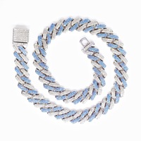 Cadena Cubana de Aleación Azul y Blanca con Incrustaciones de Plata para Hombre, Joyería Hip Hop, Collar Masculino, Accesorios de Moda, Regalo