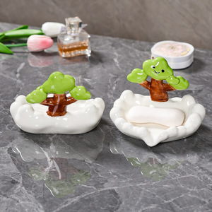 Ceramic Soap Dish Cartoon Tree Design Self Drain For Bathroom Home Use - Product Image 4