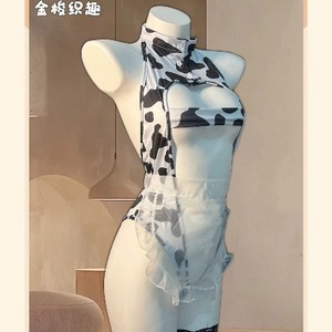 Tenue de demoiselle d'honneur à imprimé vache, style japonais, combinaison de jeu de rôle, noir et blanc, viscose, déguisement fantaisie pour femmes 8148 - Product Image 3