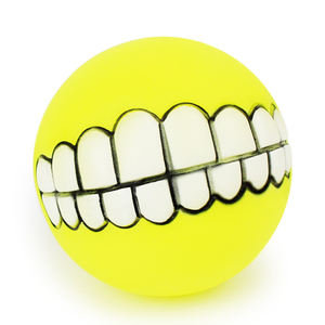 Komik dayanıklı çevre dostu köpek oyuncak gülümseme kauçuk topu Squeaky özelliği ile interaktif eğitim için - Product Image 5