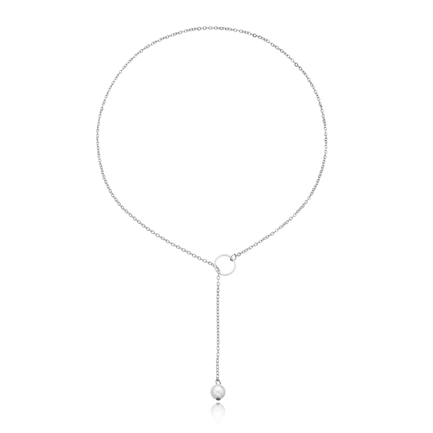 Chancy New Design Wholesale Fashion Simple Plain Gold Silver Alloy Long Link Chain Circle Necklace Jewelry Women