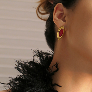 Nuovi orecchini VINTAGE ovali in pietra naturale rosso sottile Dazan NEW Ins Trendy 18k Pvd in oro placcato oro in acciaio inossidabile per attori gioielli - Product Image 5