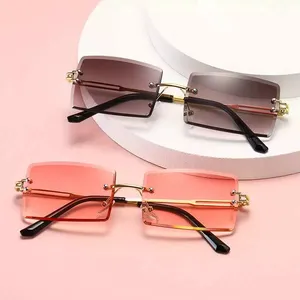 Женские солнцезащитные очки без оправы, брендовые дизайнерские градиентные очки без оправы в стиле ретро, 2021