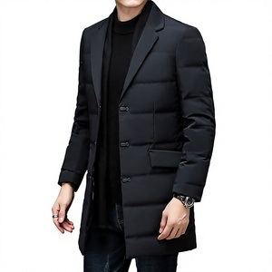 Mego Industry Men's Long Puffer Jacket Stand Collar Single Breasted Thick Quilted Coat Casual Solid Black 100% Polyester <b>Winter</b> - Product Image 2
