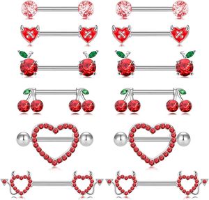 Joyería de moda al por mayor de alta calidad, piercing para pezón de acero inoxidable con circonita y esmalte, en forma de corazón de cereza, joyería sexy. - Product Image 6