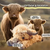 Nouvelle Peluche Vache Jaune de Haute Qualité en Position Allongée, Série pour Coussins Décoratifs, Remplie d'un Coussin Chauffant Micro-ondable