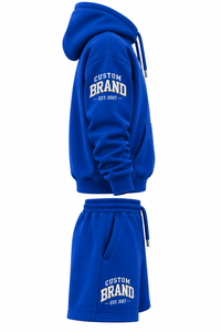 Conjunto de Sudadera con Capucha y Pantalones Cortos para Hombre, Marca Personalizada, Azul Rey, Felpa Francesa, Ropa Casual de Otoño, Diseño con Logotipo Frontal, Poliéster/Algodón Estampado - Product Image 3