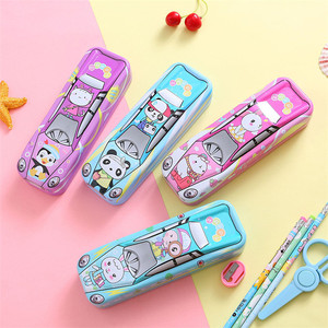 Factory wholesale cute tinplate pencil , 3D cartoon car stationery box for children