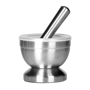 New Style Stainless Metal Durable Garlic Pugging Steel Mortar And Pestle With Custom Logo