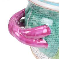 Pot de fleurs ovale en porcelaine chinoise antique, motif chou-fleur peint à la main de Jingdezhen, pot à plantes en porcelaine chinoise, poignées roses RUXI