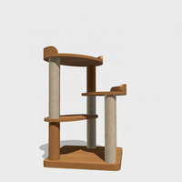 Arbre à chat en bois naturel avec poteaux à gratter en sisal, tour à chat multi-niveaux avec coussins pour chats d'intérieur