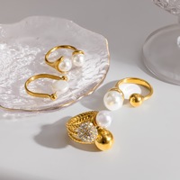 Cincin terbuka tekstur mutiara mewah baja tahan karat dapat ditumpuk mencolok kantor pesta ringan