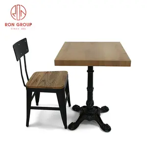 Grosir perabot restoran meja atas dasar meja disesuaikan ukuran dan warna meja makan Set dengan kayu lapis Veneer besi klasik