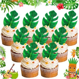 48 feuilles comestibles pour la décoration de gâteaux, gâteau en <span class=keywords><strong>feuille</strong></span> de palmier pour la fête dans la Jungle à thème hawaïen, décorations de gâteaux comestibles pour anniversaires - Product Image 1