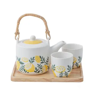 Conjunto de copo de chá de porcelana, design de limão, cerâmica, pote de chá com filtro