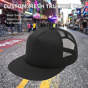 หมวกแก๊ปปักโลโก้แบบกำหนดเอง 5 แผง ทรง Trucker ตาข่ายด้านหลัง ปีกแบน โฟม  แบบ Snapback สำหรับกิจกรรมกลางแจ้ง โปรโมทแบรนด์ ขายส่ง - Product Image 2