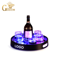 Plateau de service lumineux LED personnalisé pour bar, discothèque, lounge, fête, avec porte-bouteille de whisky et de liqueur en verre rond