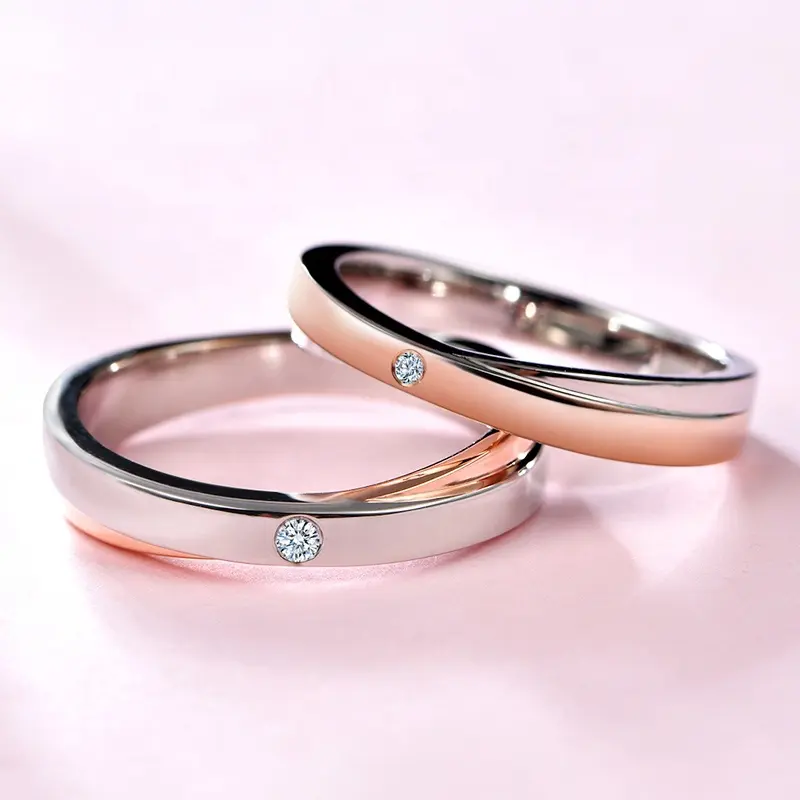 Anel de moissanite para casal, anel de casal personalizado para mulher, homem, presente de aniversário, joia de prata 925, anéis esterlina para casamento